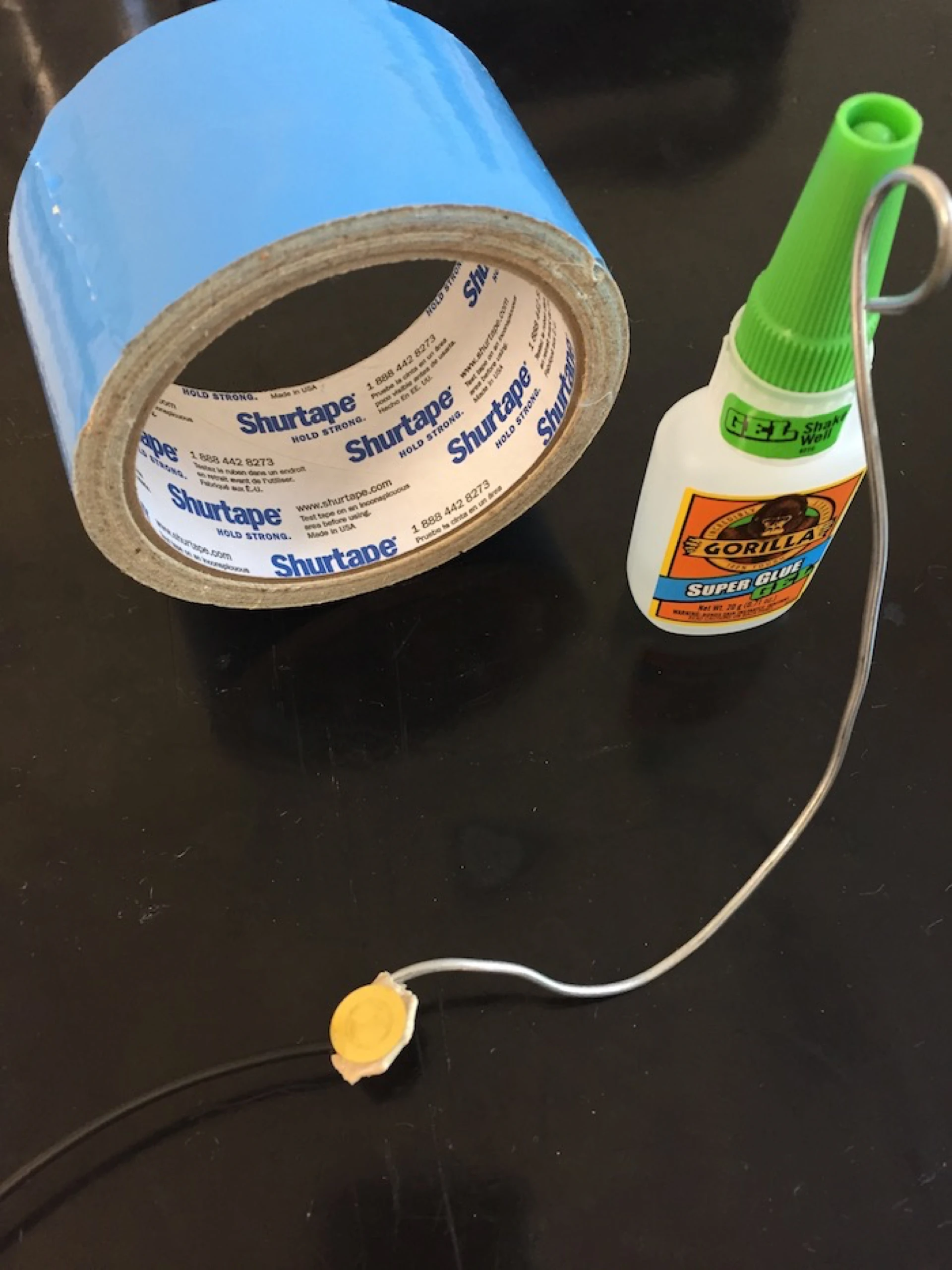 Wire jig, carpet tape, and CA glue